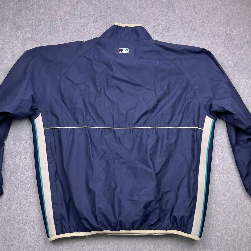 VTG Seattle‎ Mariners Majestic Pullover Jacket Windbreaker XL Blue 1/4 Zip MLB
